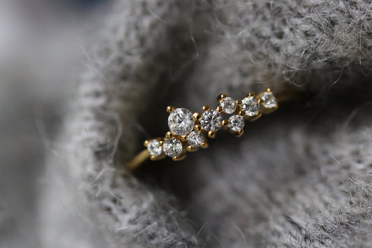Gold Vermeil Diamond Cluster Ring with multi-stone crystal design, elegant and luxurious statement band.