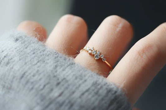 Gold Vermeil Diamond Cluster Ring with multi-stone crystal design, elegant and luxurious statement band.