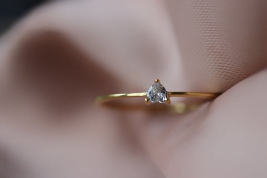 Gold Vermeil Heart Crystal Ring with heart-shaped crystal, delicate and elegant design for a touch of romance.
