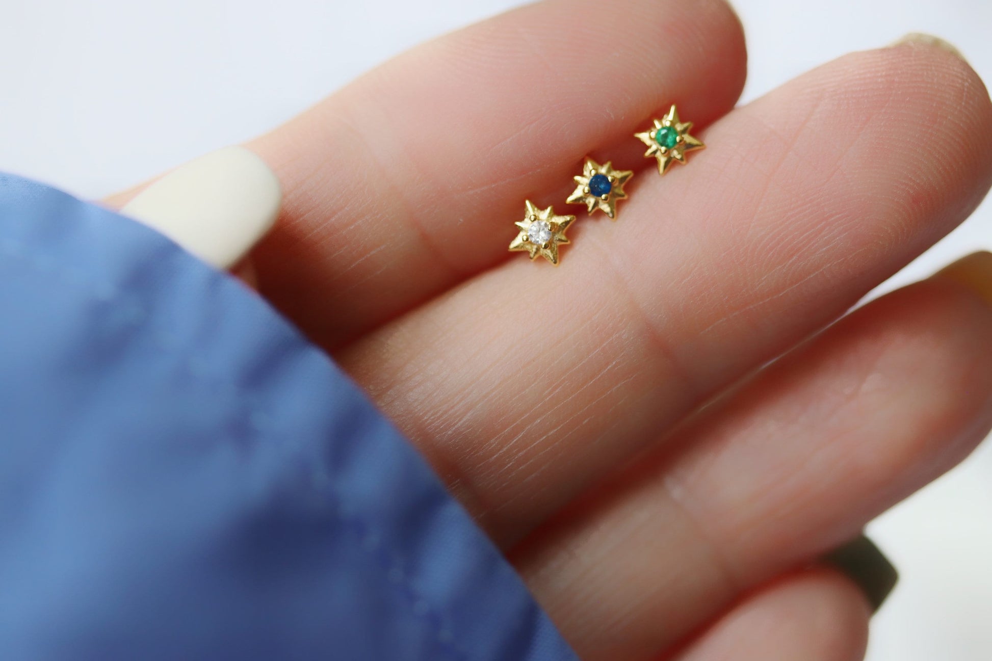 Gold Starburst Screw Navy Earrings