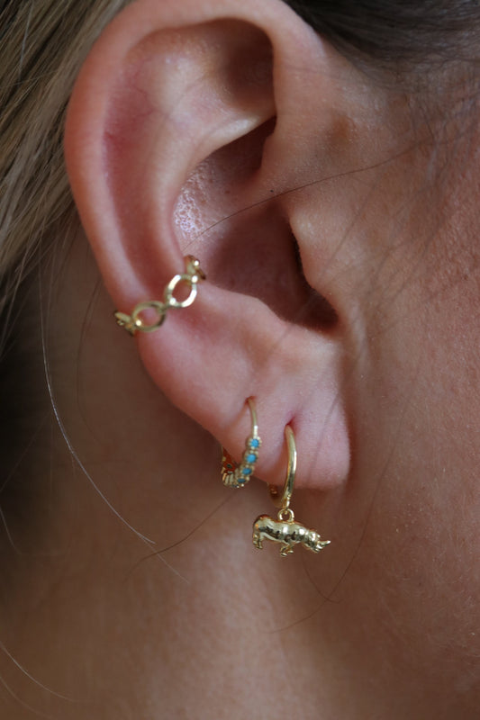 Sterling Silver/Gold Vermeil Unicorn Dangle Hoop Earrings with unicorn charm, whimsical design, and minimalist huggie style.