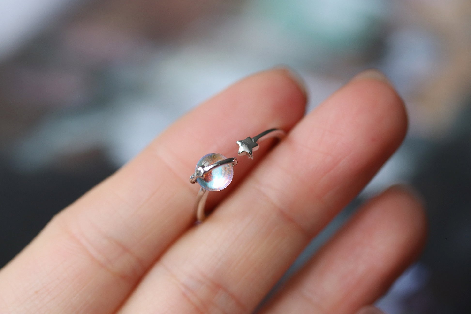 Sliver Opal Star Moon Rings - Main Image