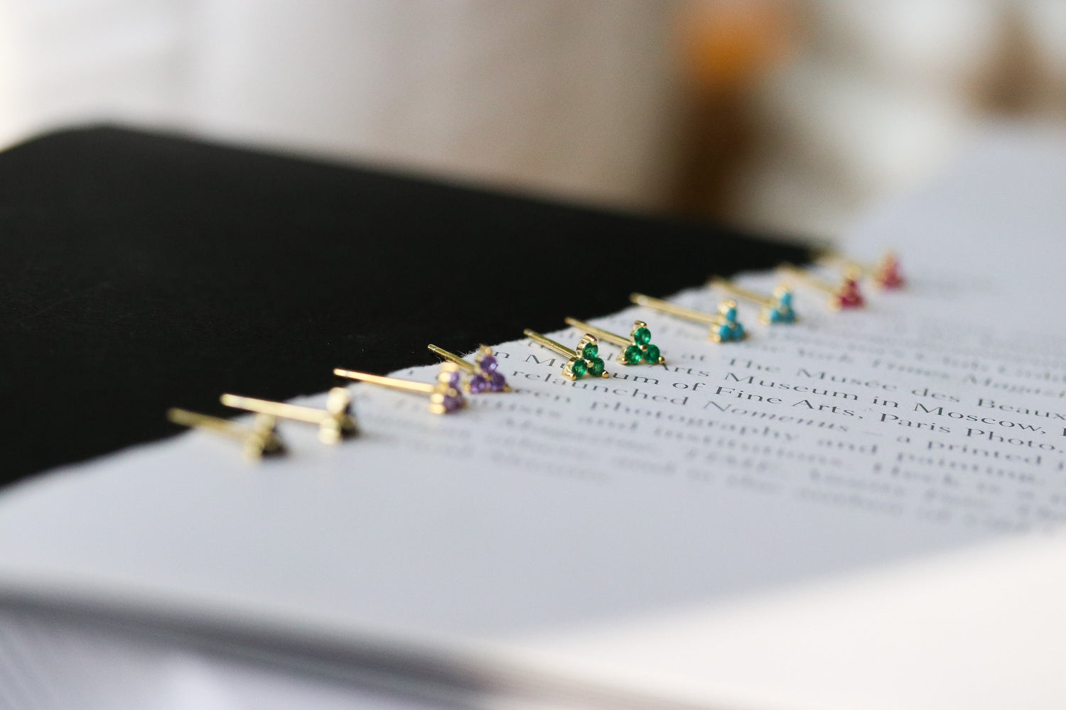 Gold Vermeil Turquoise Leaf Earrings, Sterling Silver CZ December Birthstone Shamrock Trinity Earrings, Dainty Gold Leaf Studs,,Gift for Her