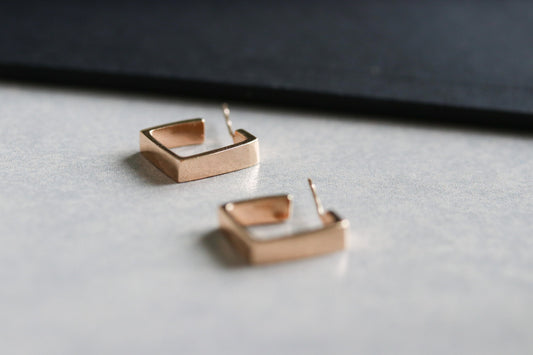 Dainty Square Hoop Earrings, Small Gold Huggie Hoops, Silver Minimalistic Everyday Earrings, Rose Gold Simple Womens Jewellery, Gift for Her
