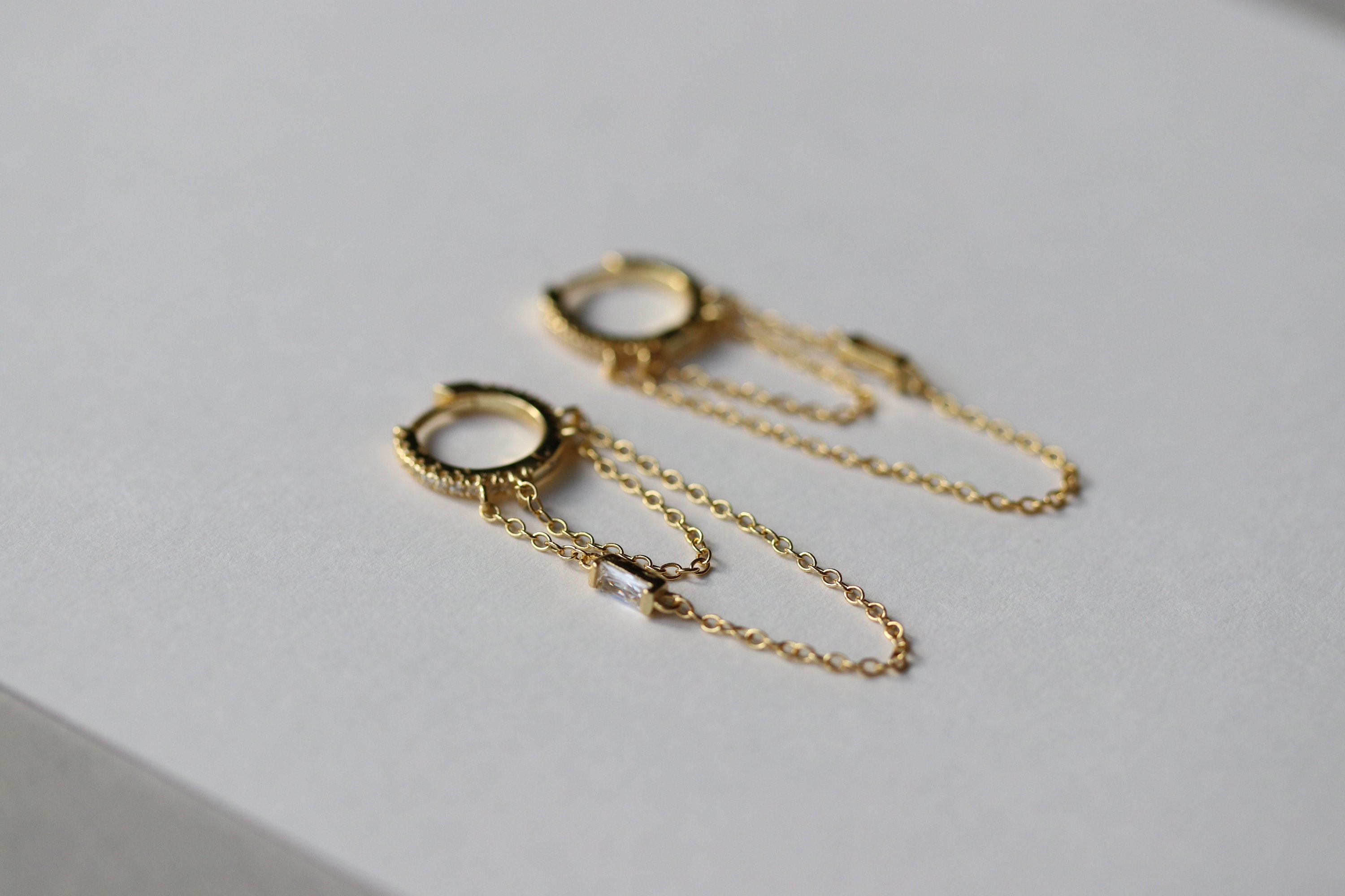 Dainty Chain Hoop Earrings, With CZ detailing, Sterling Silver Chain Tassel Earring, Dainty Hoop Earring, Dangle Punk Style Earring