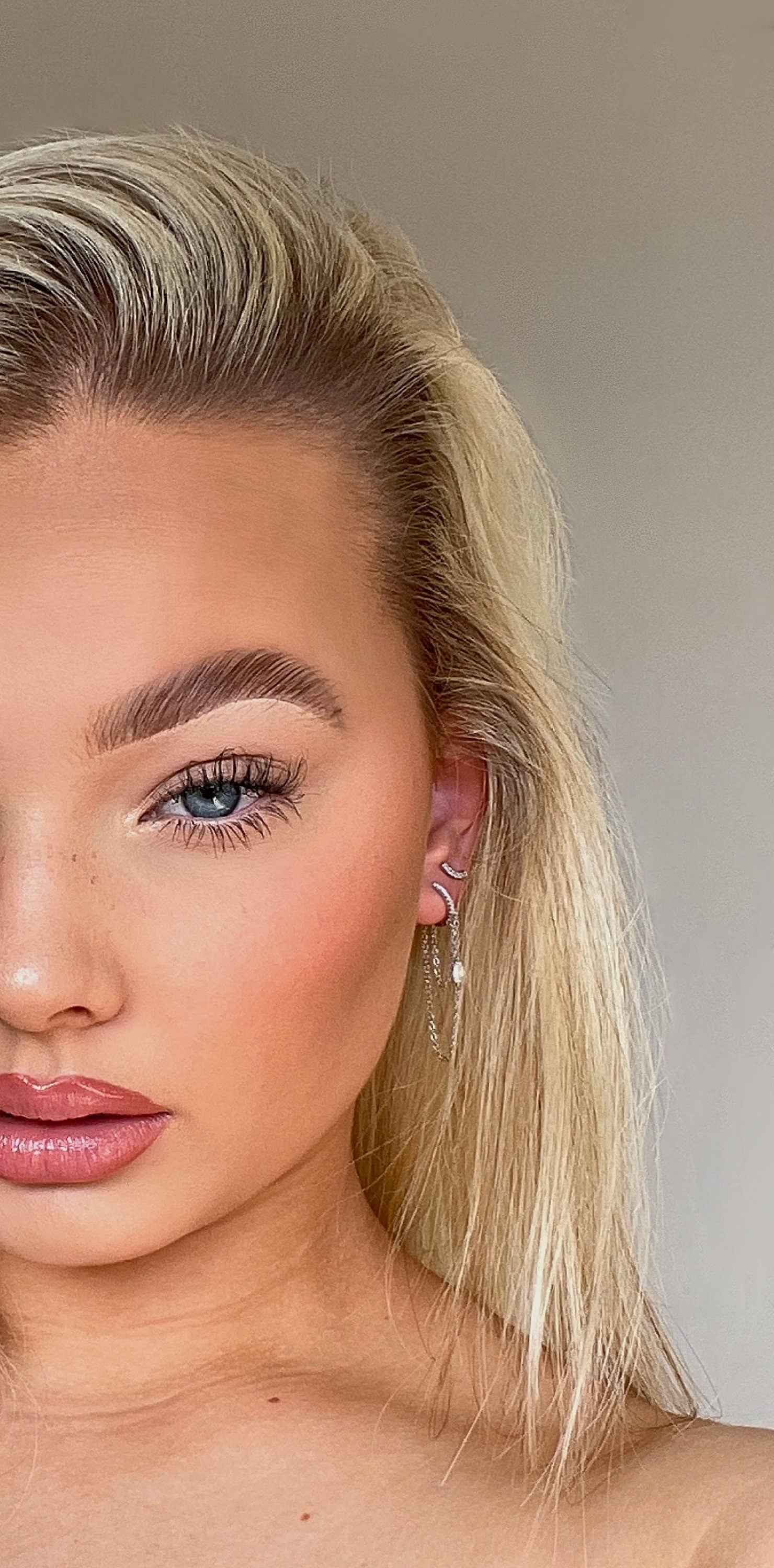 Dainty Chain Hoop Earrings, With CZ detailing, Sterling Silver Chain Tassel Earring, Dainty Hoop Earring, Dangle Punk Style Earring