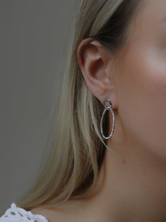 Silver Double Circle Drop Earrings / CZ Pave Double Hoop Earrings / Gift for Her / Gifts For Mum / Gold Minimalist Statement Earring